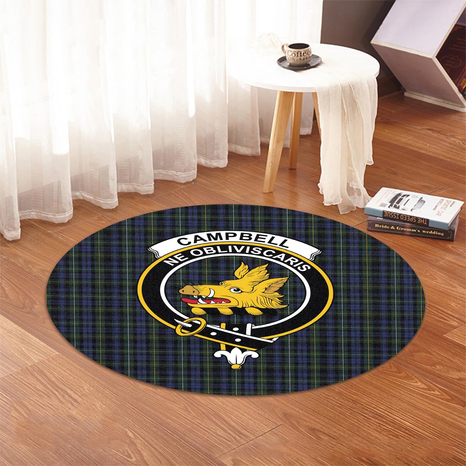 Campbell of Argyll #01 Tartan Round Rug with Family Crest - Tartanvibesclothing Shop