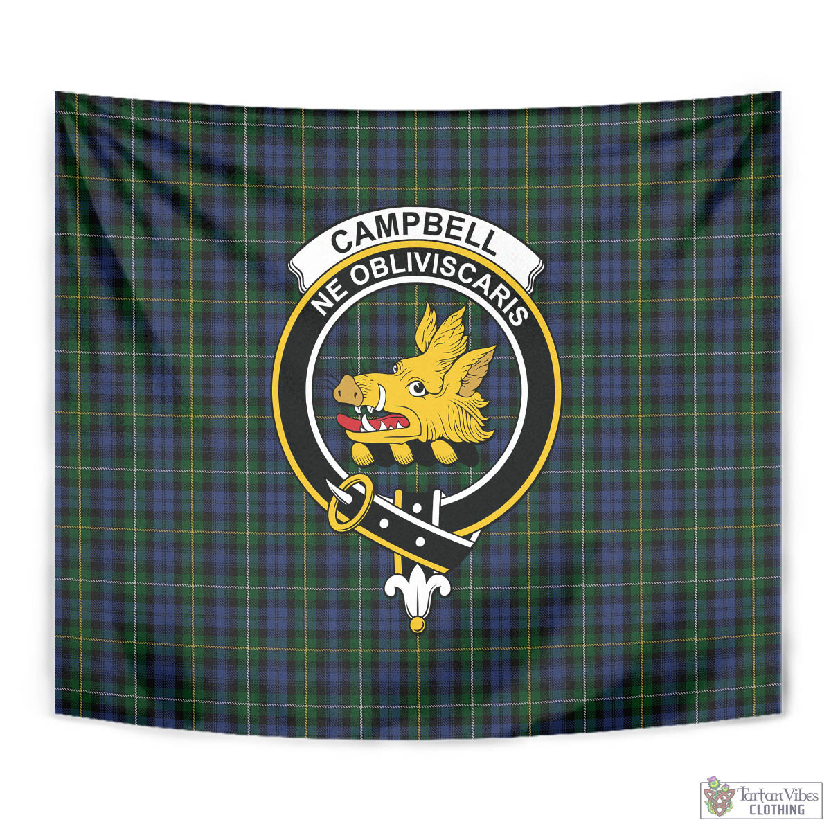 Tartan Vibes Clothing Campbell of Argyll #01 Tartan Tapestry Wall Hanging and Home Decor for Room with Family Crest