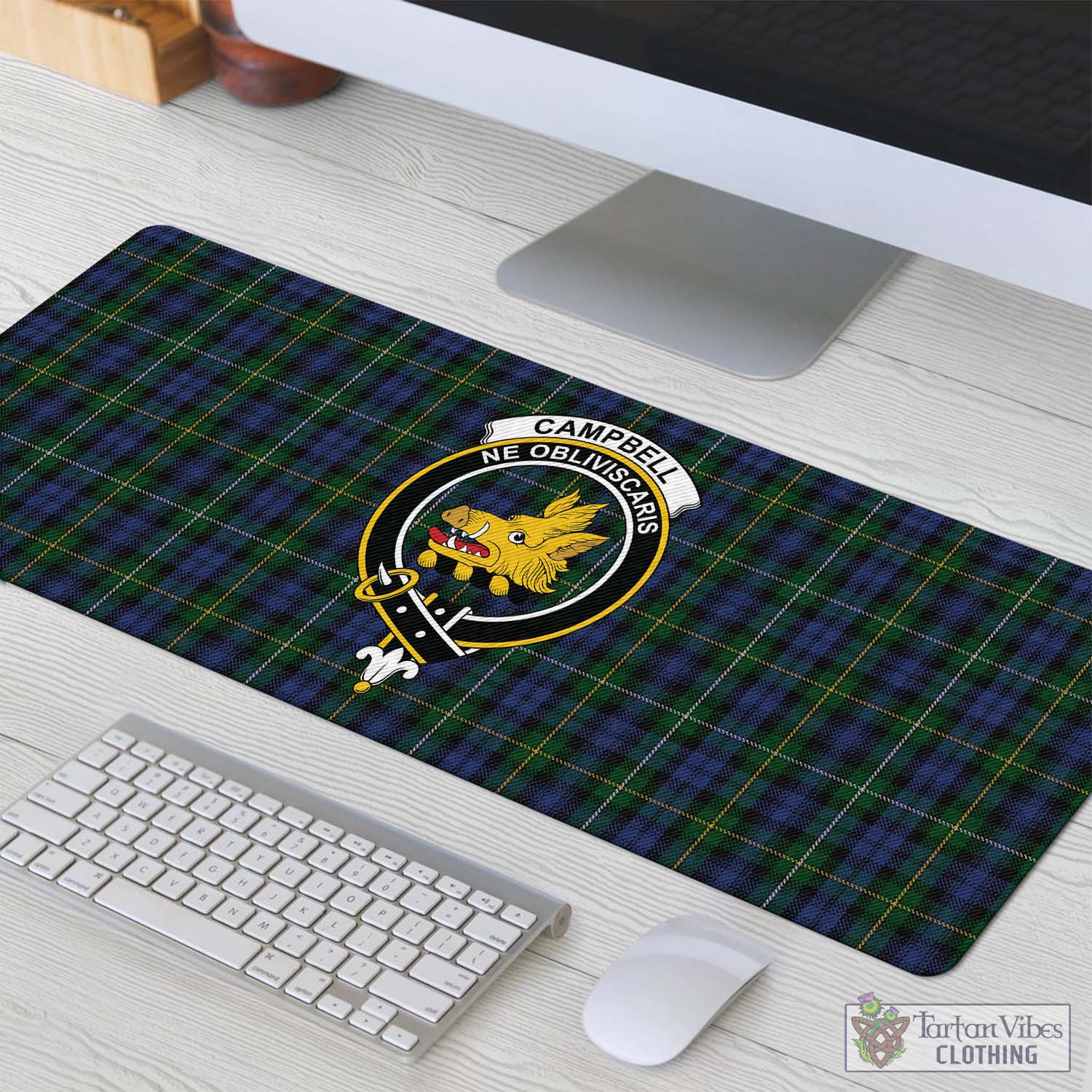 Tartan Vibes Clothing Campbell of Argyll #01 Tartan Mouse Pad with Family Crest