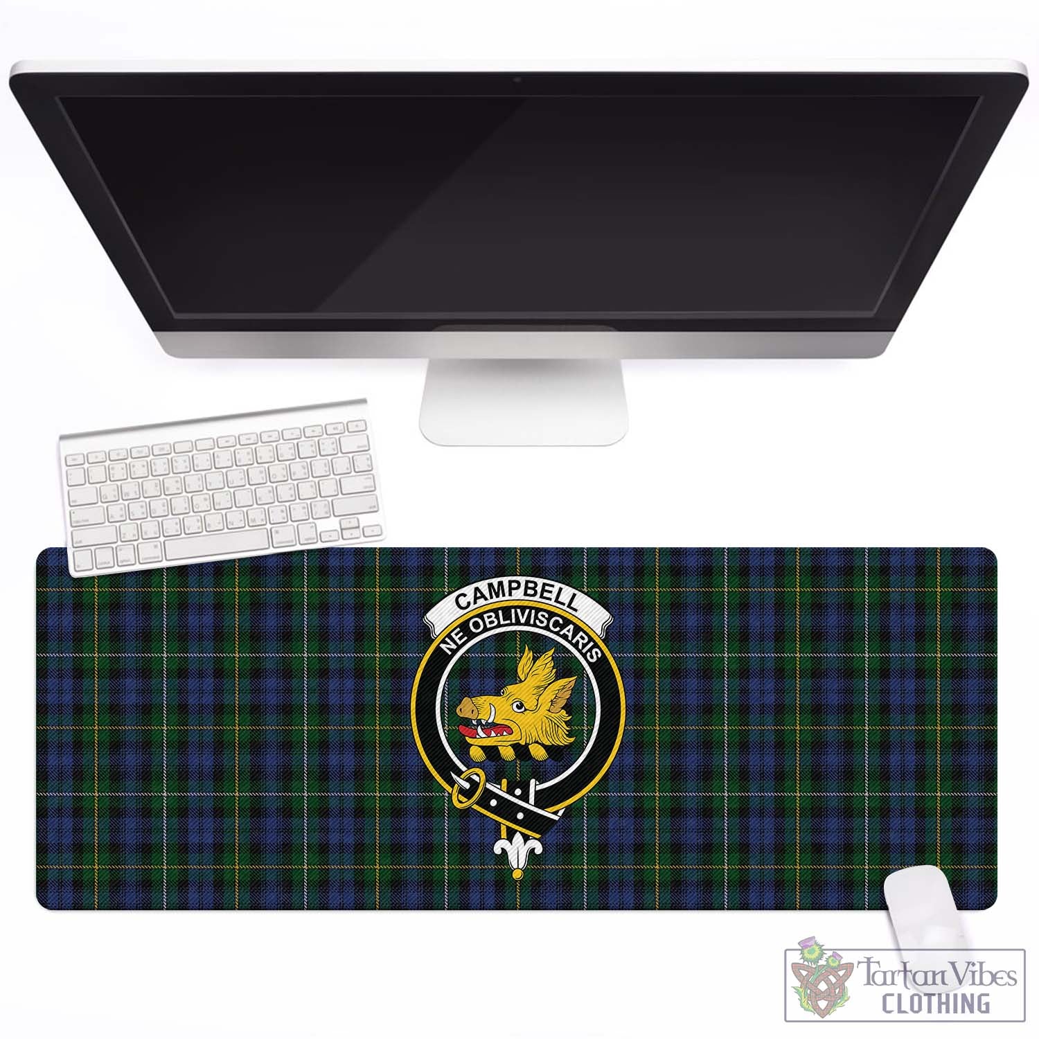 Tartan Vibes Clothing Campbell of Argyll #01 Tartan Mouse Pad with Family Crest