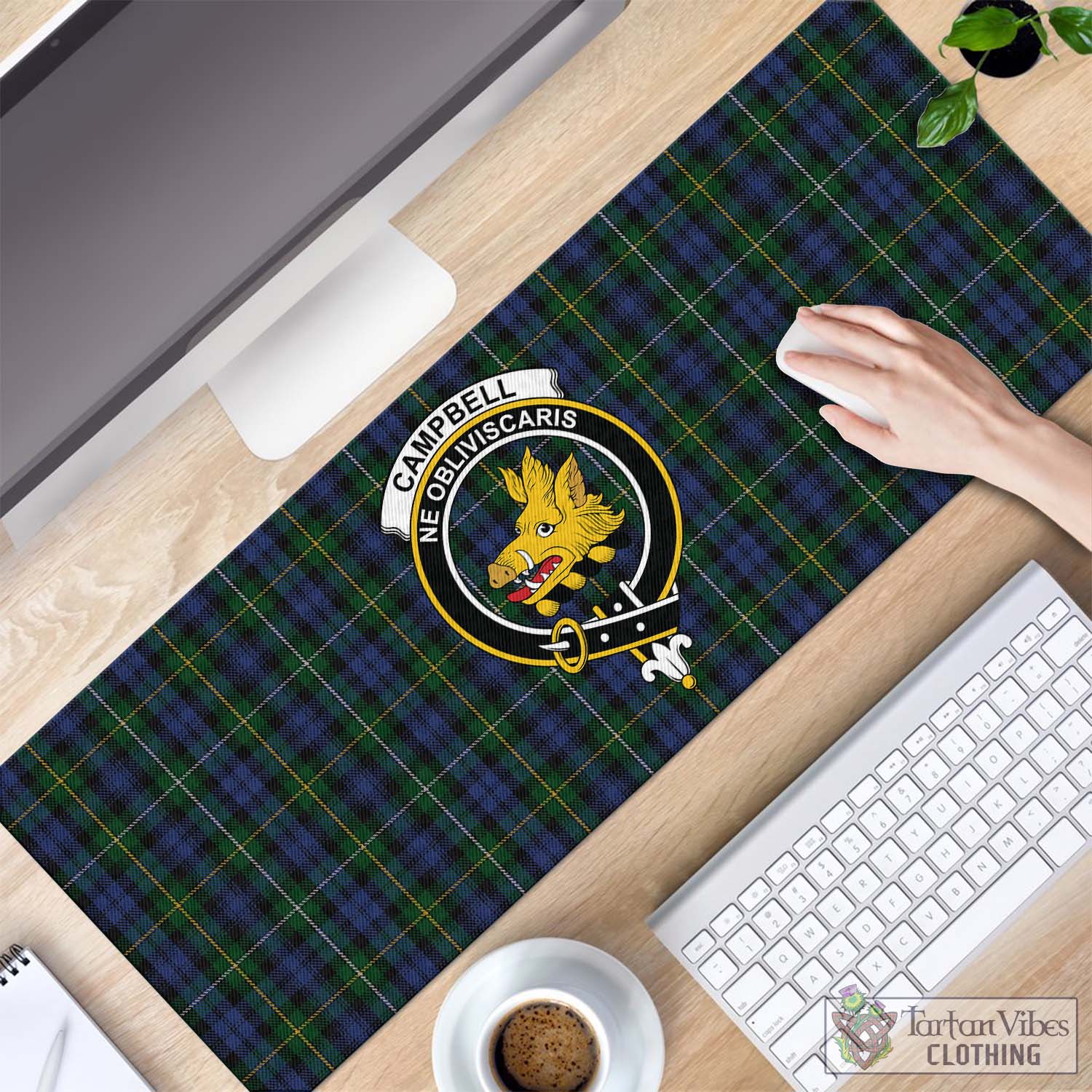 Tartan Vibes Clothing Campbell of Argyll #01 Tartan Mouse Pad with Family Crest