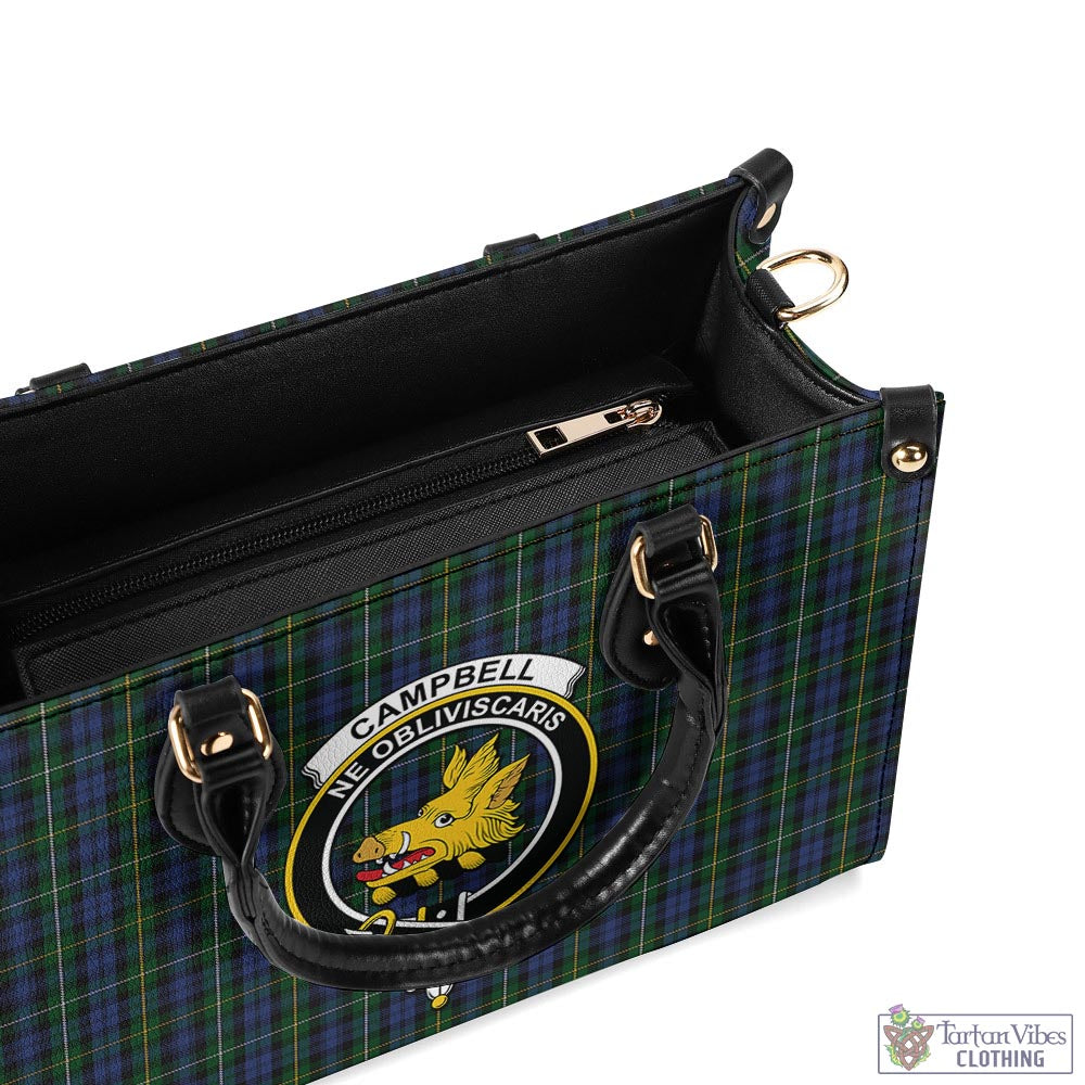 Tartan Vibes Clothing Campbell of Argyll #01 Tartan Luxury Leather Handbags with Family Crest