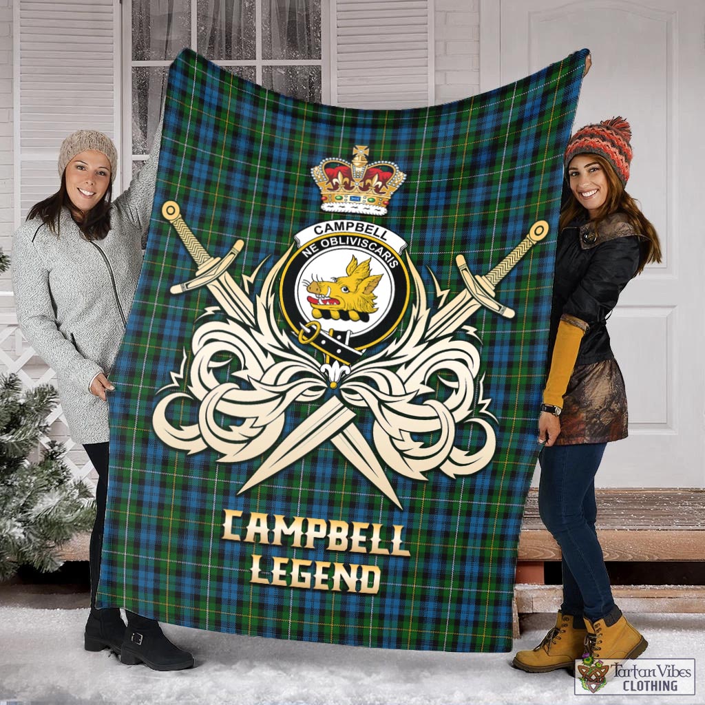 Tartan Vibes Clothing Campbell of Argyll #02 Tartan Blanket with Clan Crest and the Golden Sword of Courageous Legacy