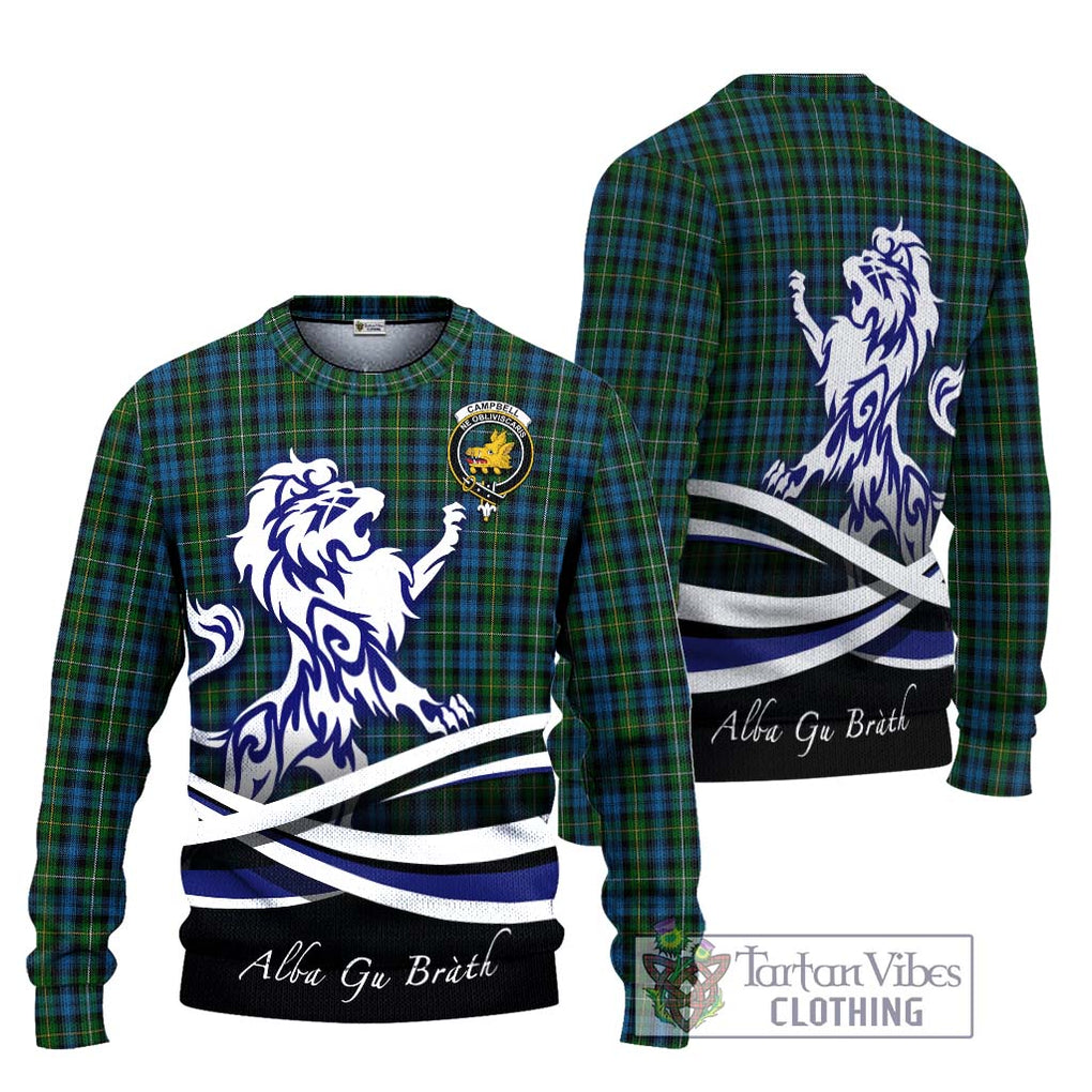 Campbell of Argyll 02 Tartan Knitted Sweater with Alba Gu Brath Regal Lion Emblem Unisex - Tartanvibesclothing Shop