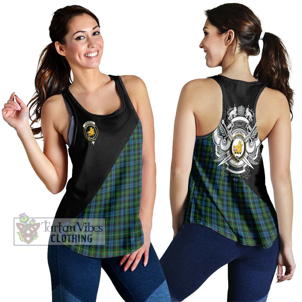 Campbell of Argyll 02 Tartan Women's Racerback Tanks with Family Crest and Military Logo Style 4XL - Tartanvibesclothing Shop