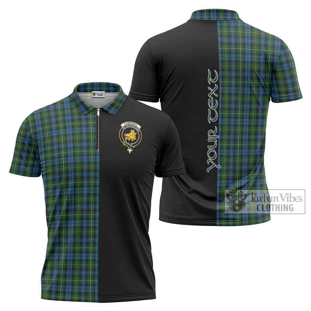 Campbell of Argyll 02 Tartan Zipper Polo Shirt with Family Crest and Half Of Me Style Unisex - Tartanvibesclothing Shop