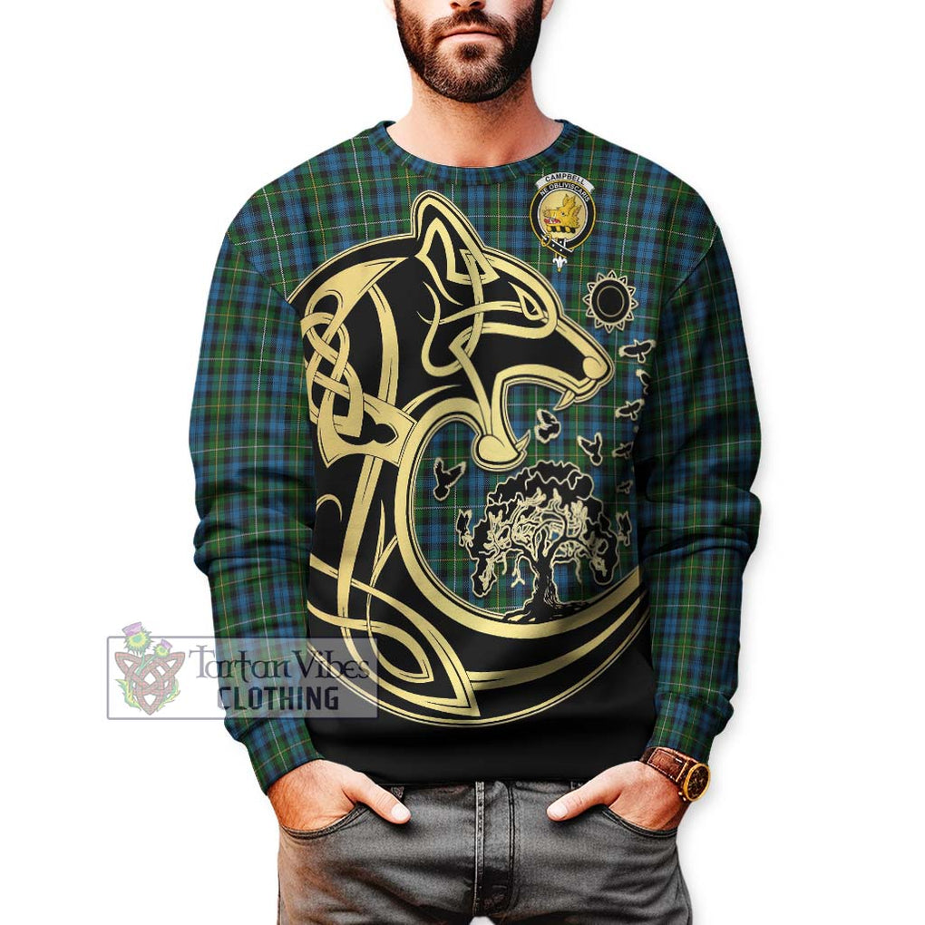 Campbell of Argyll 02 Tartan Sweatshirt with Family Crest Celtic Wolf Style Unisex - Tartan Vibes Clothing