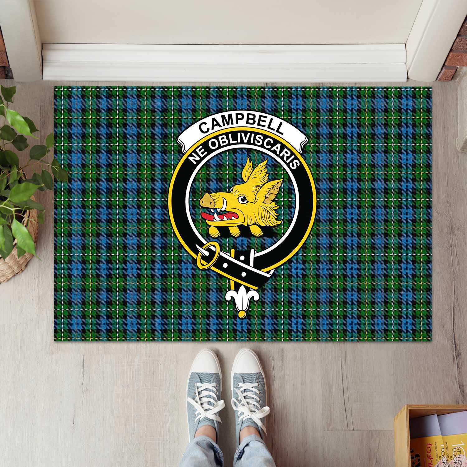 Campbell of Argyll #02 Tartan Door Mat with Family Crest - Tartanvibesclothing Shop