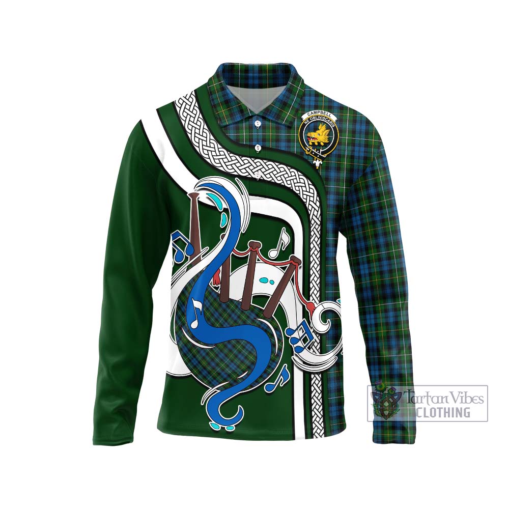 Tartan Vibes Clothing Campbell of Argyll 02 Tartan Long Sleeve Polo Shirt with Epic Bagpipe Style