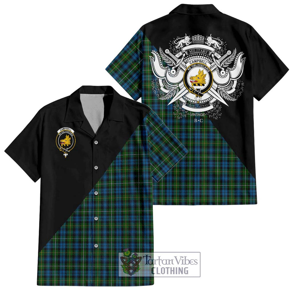 Campbell of Argyll 02 Tartan Short Sleeve Button Shirt with Family Crest and Military Logo Style Kid - Tartanvibesclothing Shop