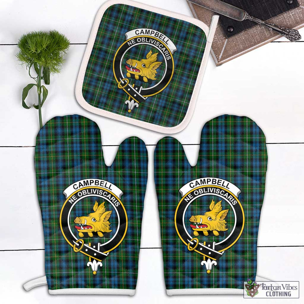 Campbell of Argyll 02 Tartan Combo Oven Mitt & Pot-Holder with Family Crest Combo 1 Oven Mitt & 1 Pot-Holder White - Tartan Vibes Clothing