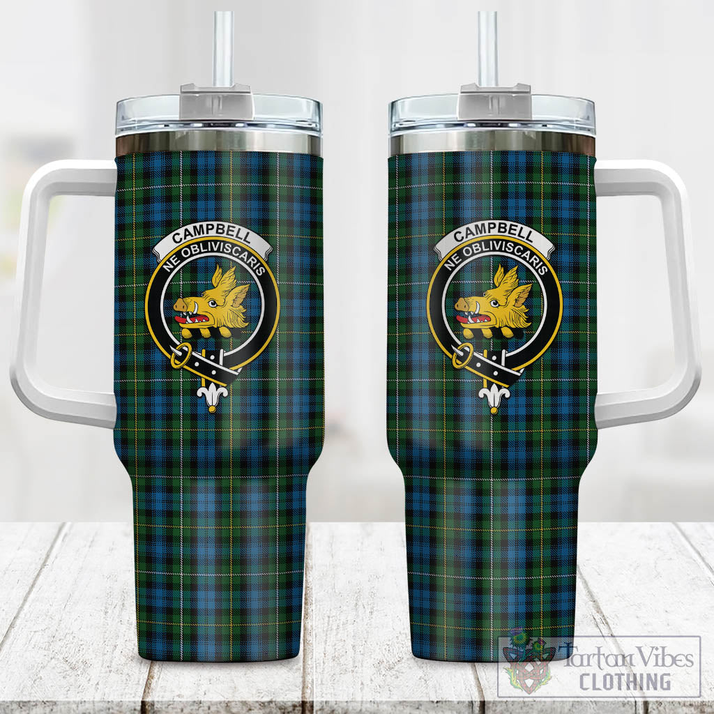 Tartan Vibes Clothing Campbell of Argyll #02 Tartan and Family Crest Tumbler with Handle