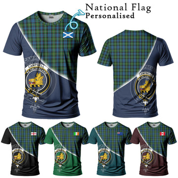 Campbell of Argyll 02 Tartan T-Shirt with Personalised National Flag and Family Crest Half Style