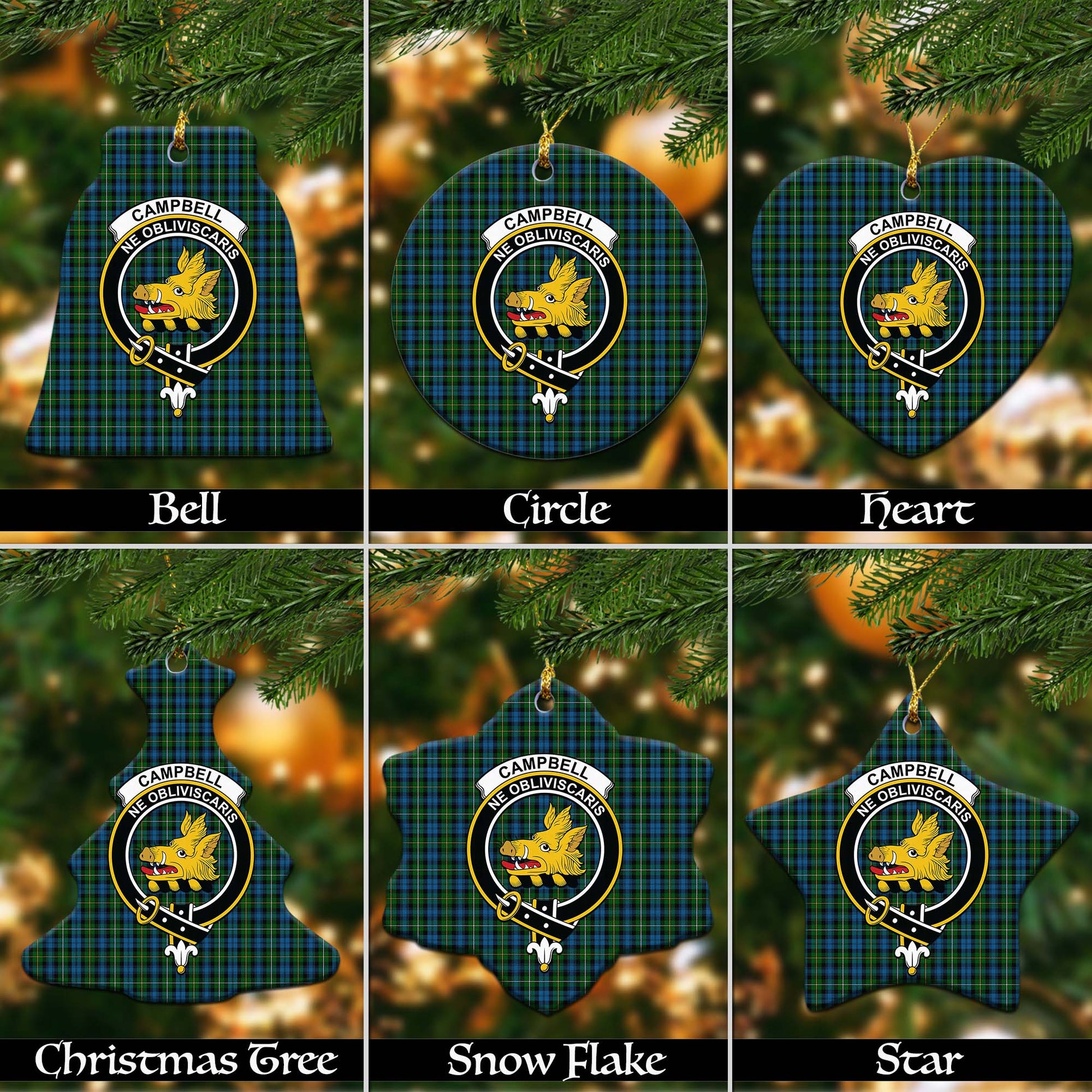 Campbell of Argyll #02 Tartan Christmas Ornaments with Family Crest