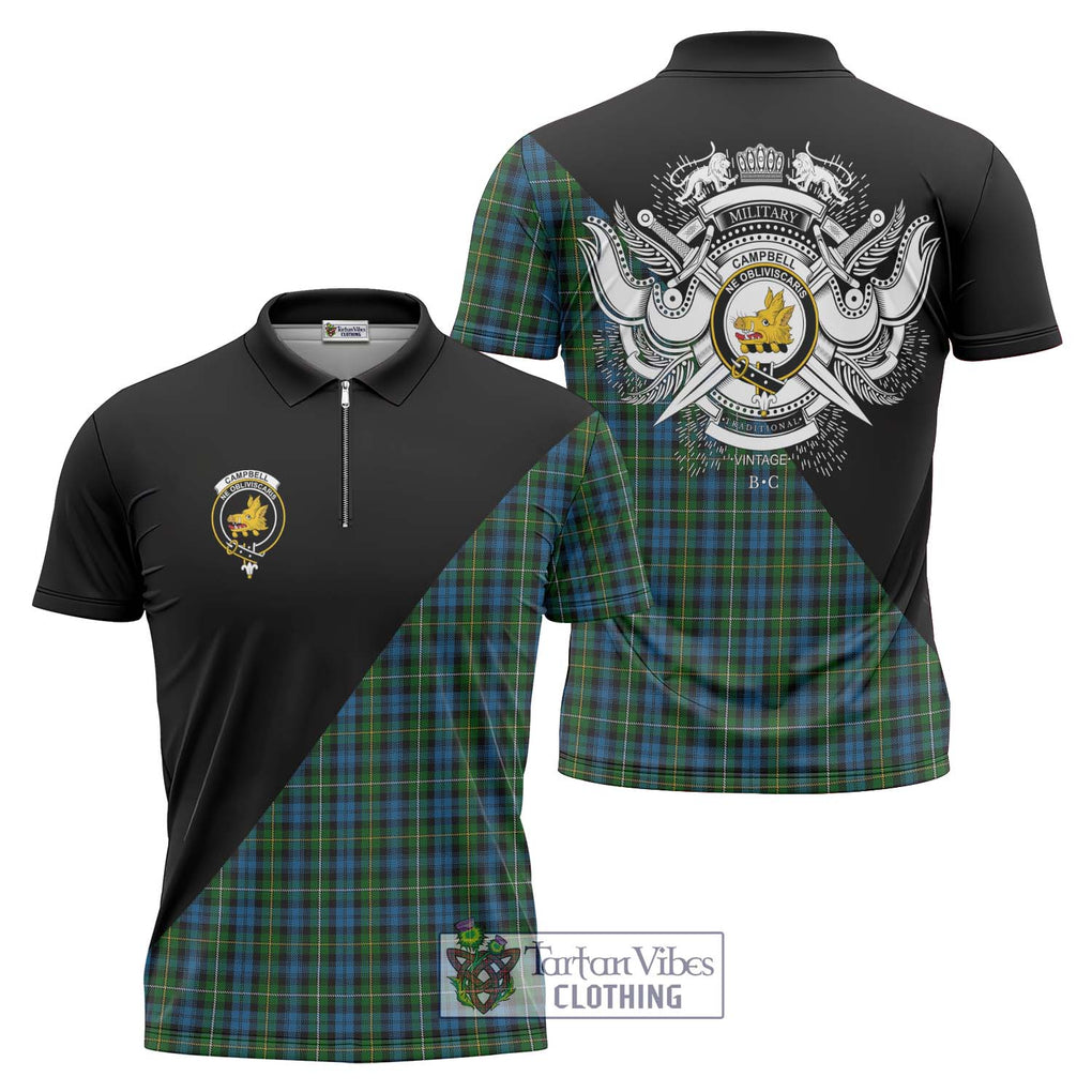 Campbell of Argyll 02 Tartan Zipper Polo Shirt with Family Crest and Military Logo Style Unisex - Tartanvibesclothing Shop