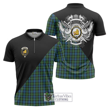 Campbell of Argyll 02 Tartan Zipper Polo Shirt with Family Crest and Military Logo Style