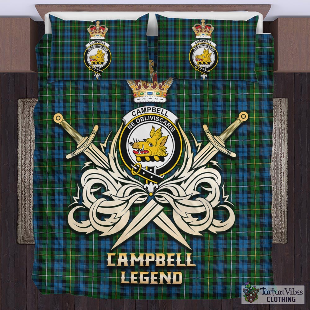 Tartan Vibes Clothing Campbell of Argyll #02 Tartan Bedding Set with Clan Crest and the Golden Sword of Courageous Legacy