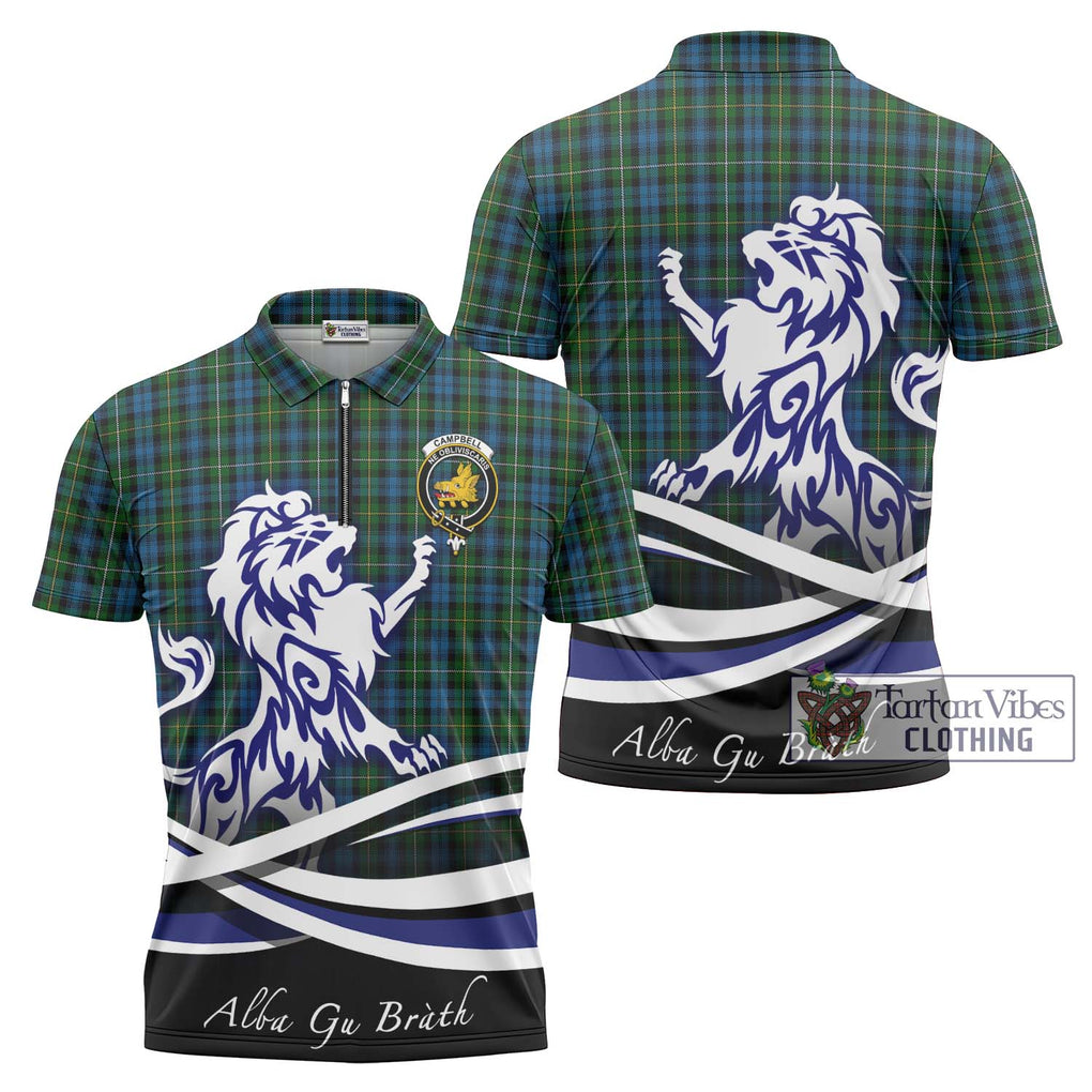 Campbell of Argyll 02 Tartan Zipper Polo Shirt with Alba Gu Brath Regal Lion Emblem Unisex - Tartanvibesclothing Shop