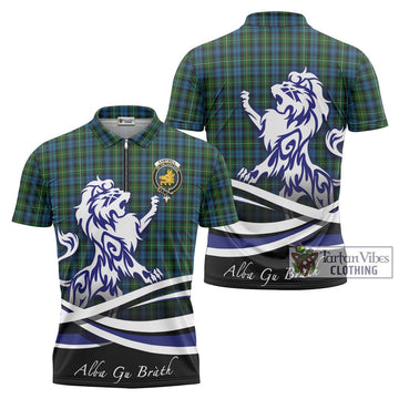 Campbell of Argyll 02 Tartan Zipper Polo Shirt with Alba Gu Brath Regal Lion Emblem