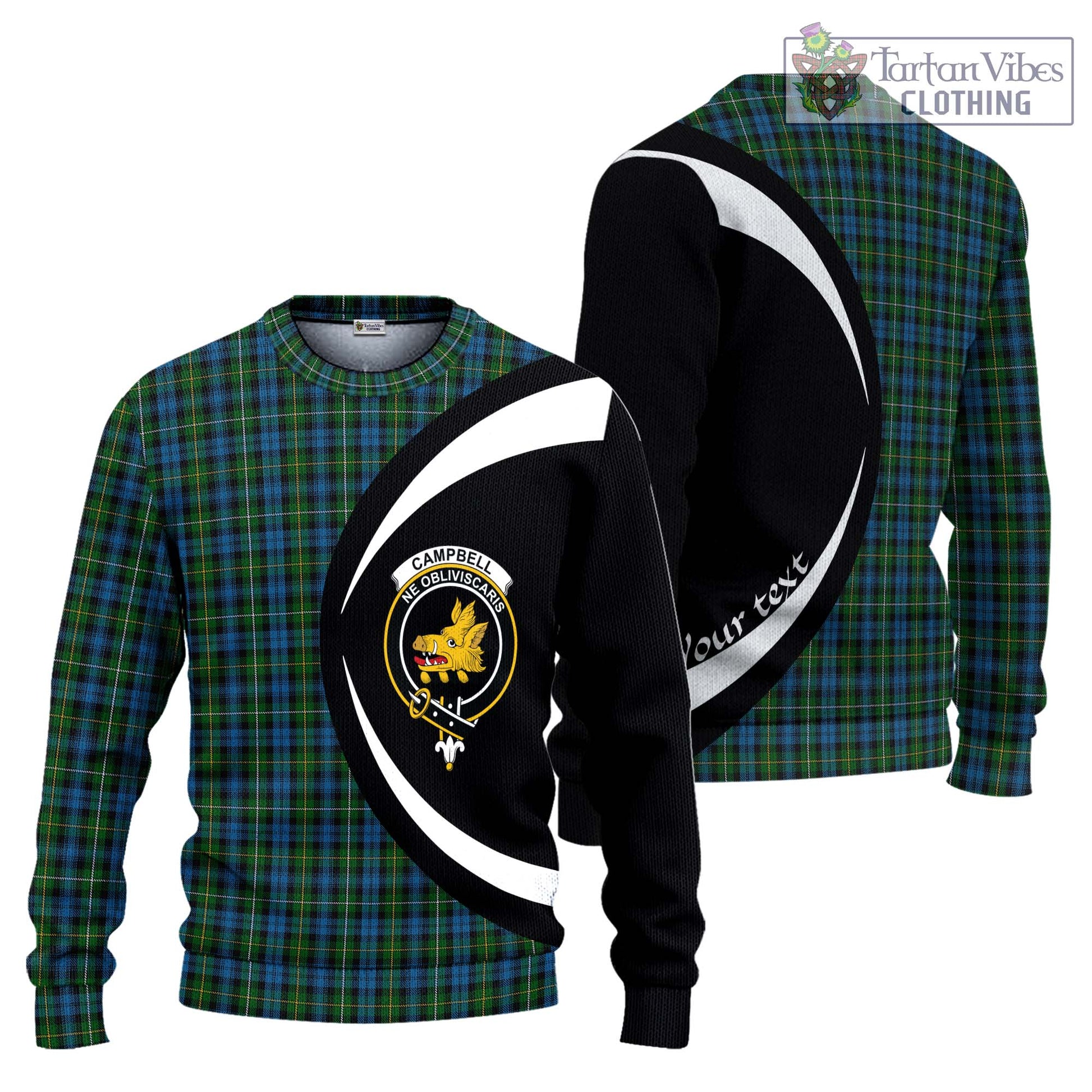 Campbell of Argyll 02 Tartan Ugly Sweater with Family Crest Circle Style Unisex - Tartan Vibes Clothing