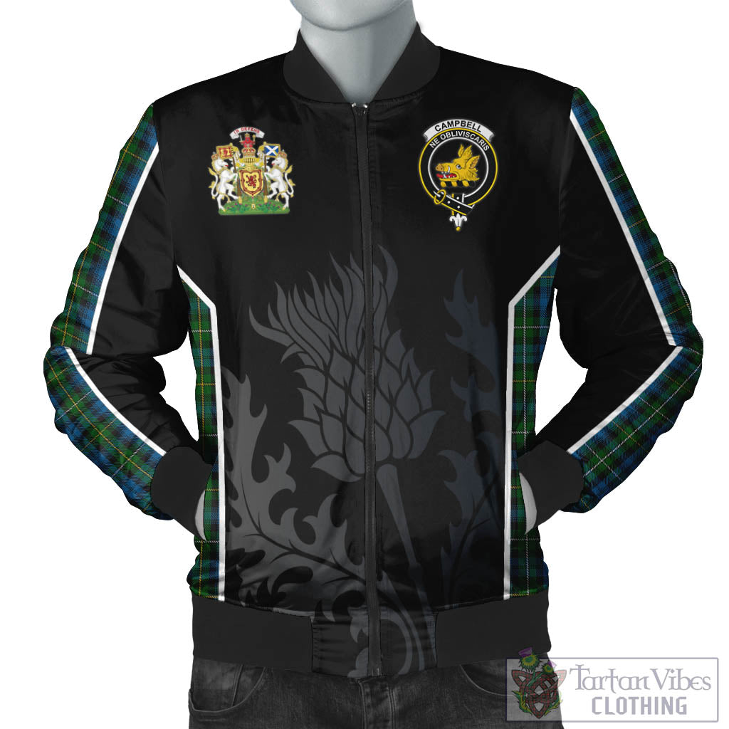 Tartan Vibes Clothing Campbell of Argyll #02 Tartan Bomber Jacket with Family Crest and Scottish Thistle Vibes Sport Style