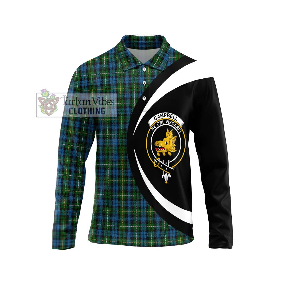 Campbell of Argyll 02 Tartan Long Sleeve Polo Shirt with Family Crest Circle Style Unisex - Tartan Vibes Clothing