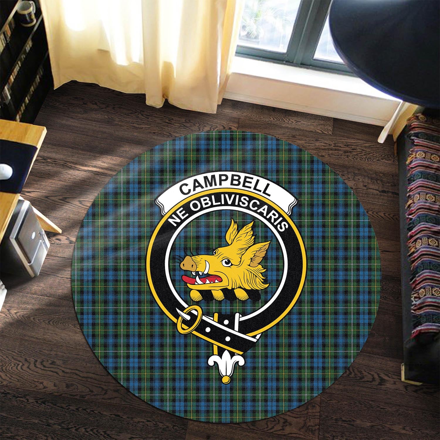 Campbell of Argyll #02 Tartan Round Rug with Family Crest - Tartanvibesclothing Shop