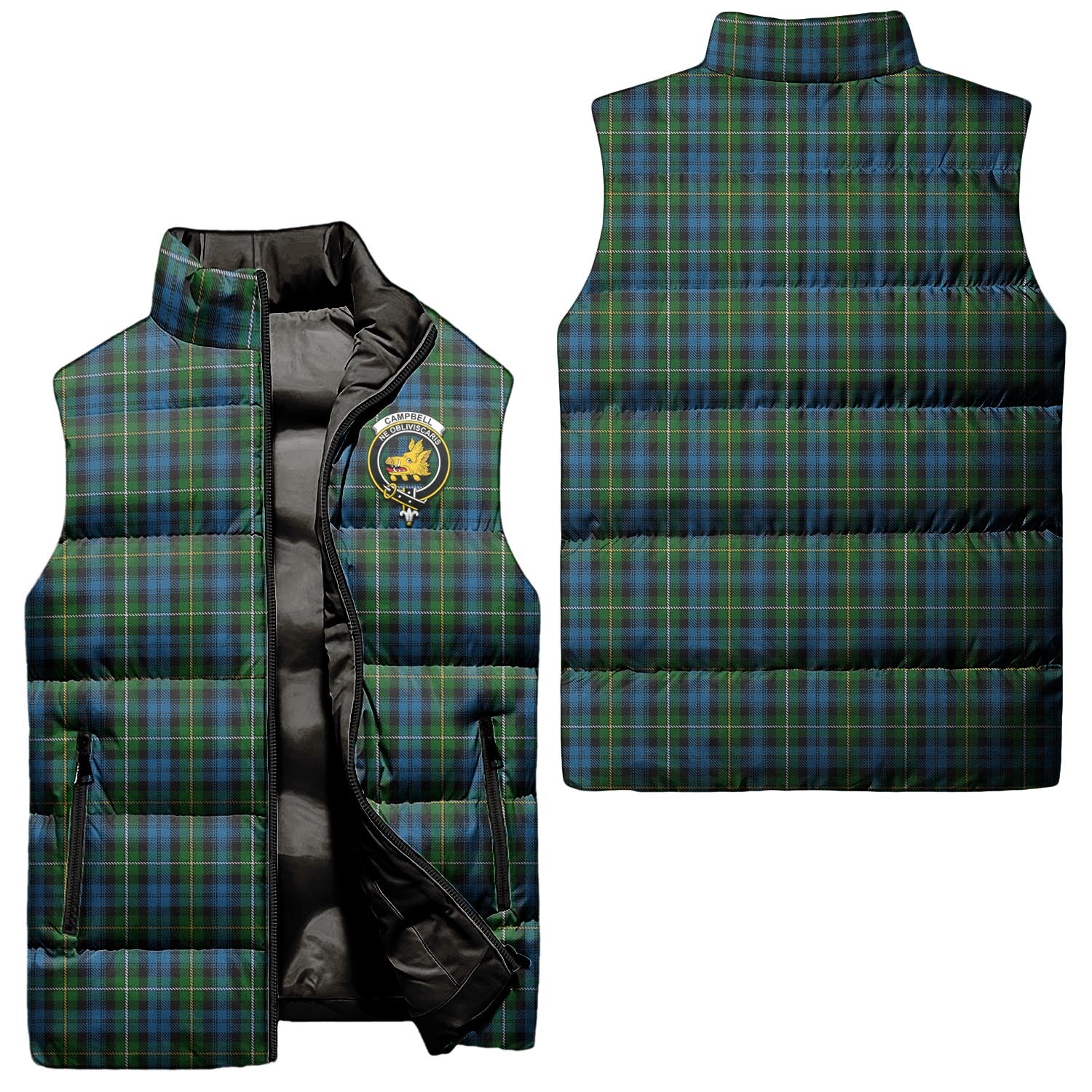 Campbell of Argyll #02 Tartan Sleeveless Puffer Jacket with Family Crest Unisex - Tartanvibesclothing Shop