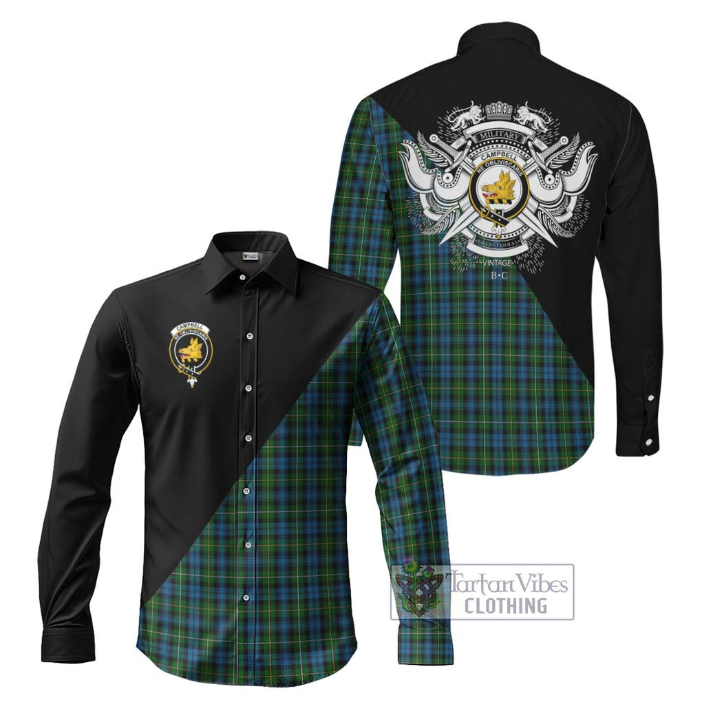 Campbell of Argyll 02 Tartan Long Sleeve Button Shirt with Family Crest and Military Logo Style Men's Shirt S - Tartanvibesclothing Shop