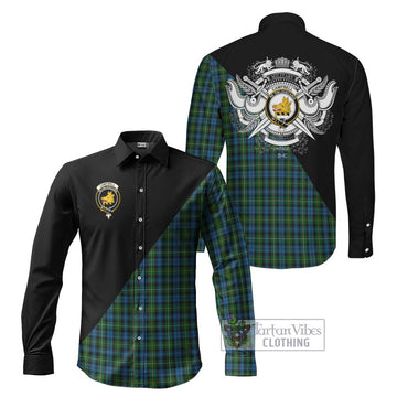 Campbell of Argyll 02 Tartan Long Sleeve Button Shirt with Family Crest and Military Logo Style