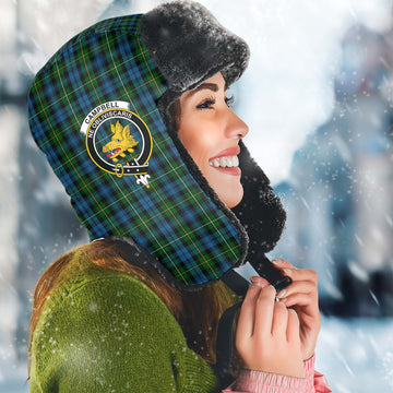 Campbell of Argyll #02 Tartan Winter Trapper Hat with Family Crest