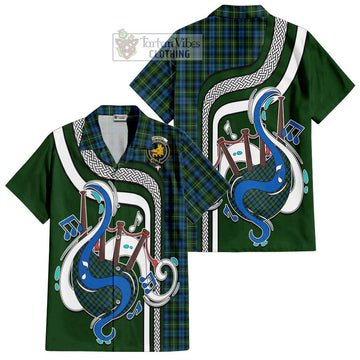 Campbell of Argyll 02 Tartan Short Sleeve Button Shirt with Epic Bagpipe Style