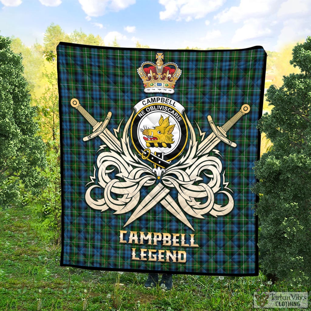 Tartan Vibes Clothing Campbell of Argyll #02 Tartan Quilt with Clan Crest and the Golden Sword of Courageous Legacy