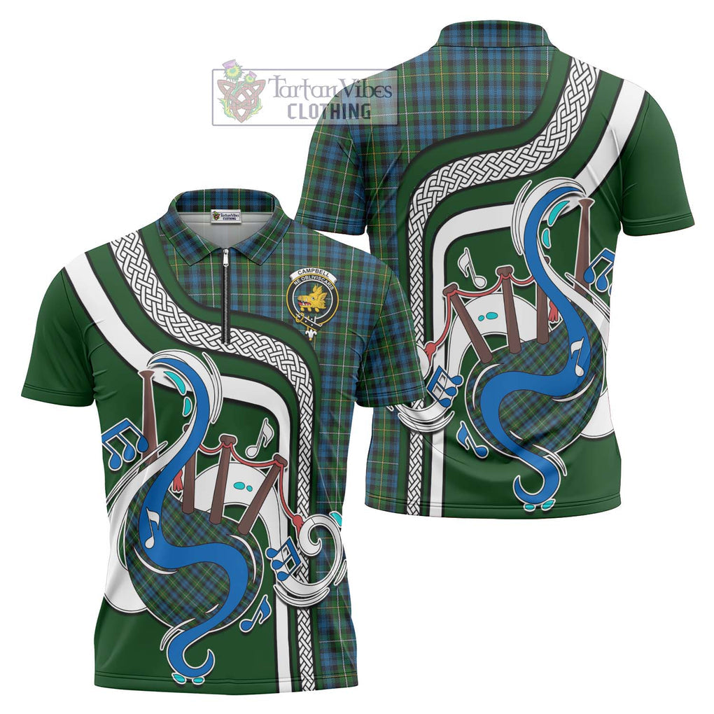 Campbell of Argyll 02 Tartan Zipper Polo Shirt with Epic Bagpipe Style Unisex - Tartanvibesclothing Shop