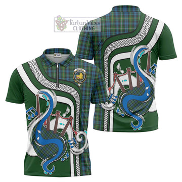 Campbell of Argyll 02 Tartan Zipper Polo Shirt with Epic Bagpipe Style