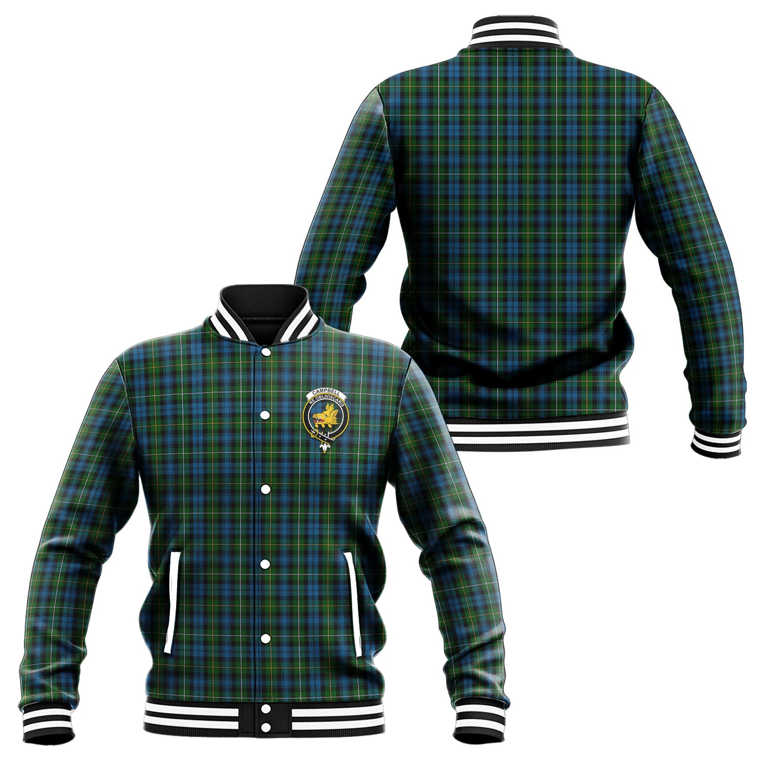 Campbell of Argyll #02 Tartan Baseball Jacket with Family Crest Unisex - Tartan Vibes Clothing