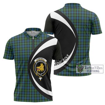 Campbell of Argyll 02 Tartan Zipper Polo Shirt with Family Crest Circle Style