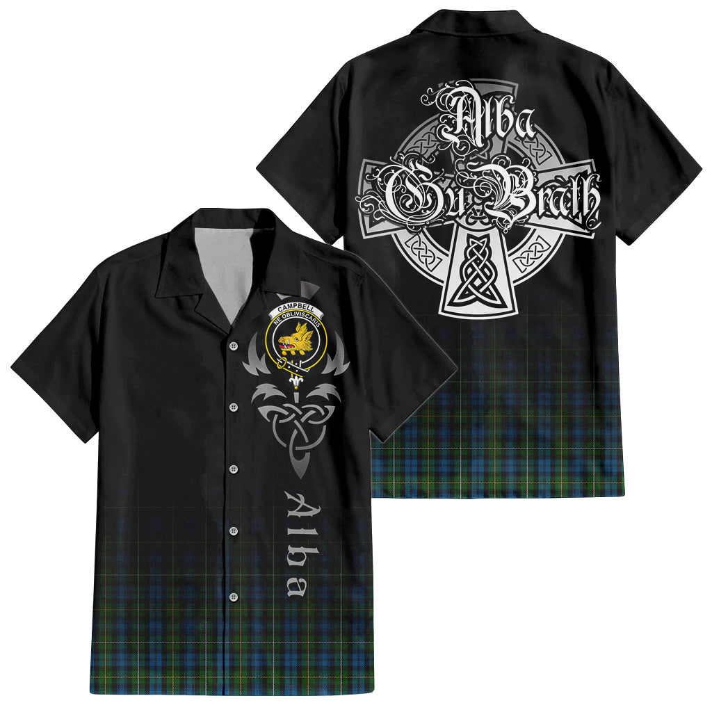 Tartan Vibes Clothing Campbell of Argyll #02 Tartan Short Sleeve Button Up Featuring Alba Gu Brath Family Crest Celtic Inspired