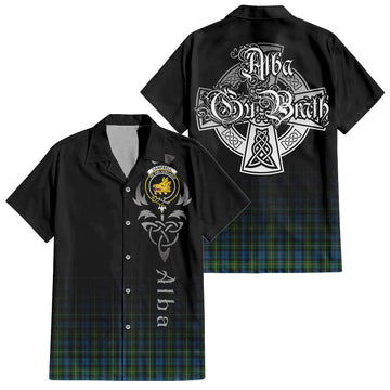 Campbell of Argyll #02 Tartan Short Sleeve Button Up Shirt Featuring Alba Gu Brath Family Crest Celtic Inspired