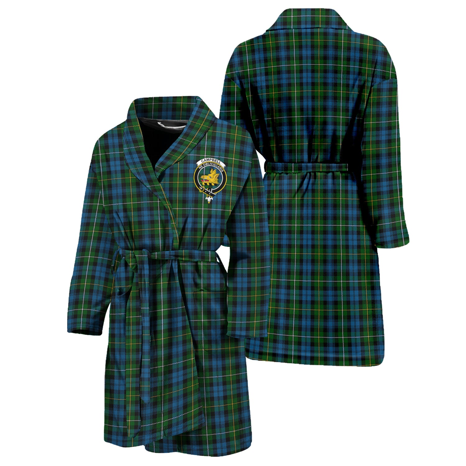 Campbell of Argyll #02 Tartan Bathrobe with Family Crest Unisex S - Tartan Vibes Clothing