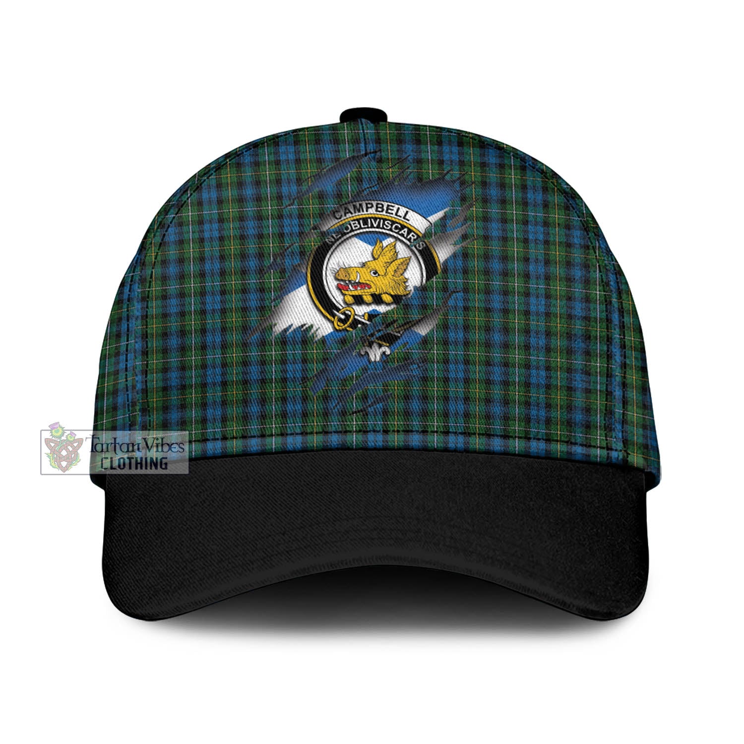 Tartan Vibes Clothing Campbell of Argyll 02 Tartan Classic Cap with Family Crest In Me Style