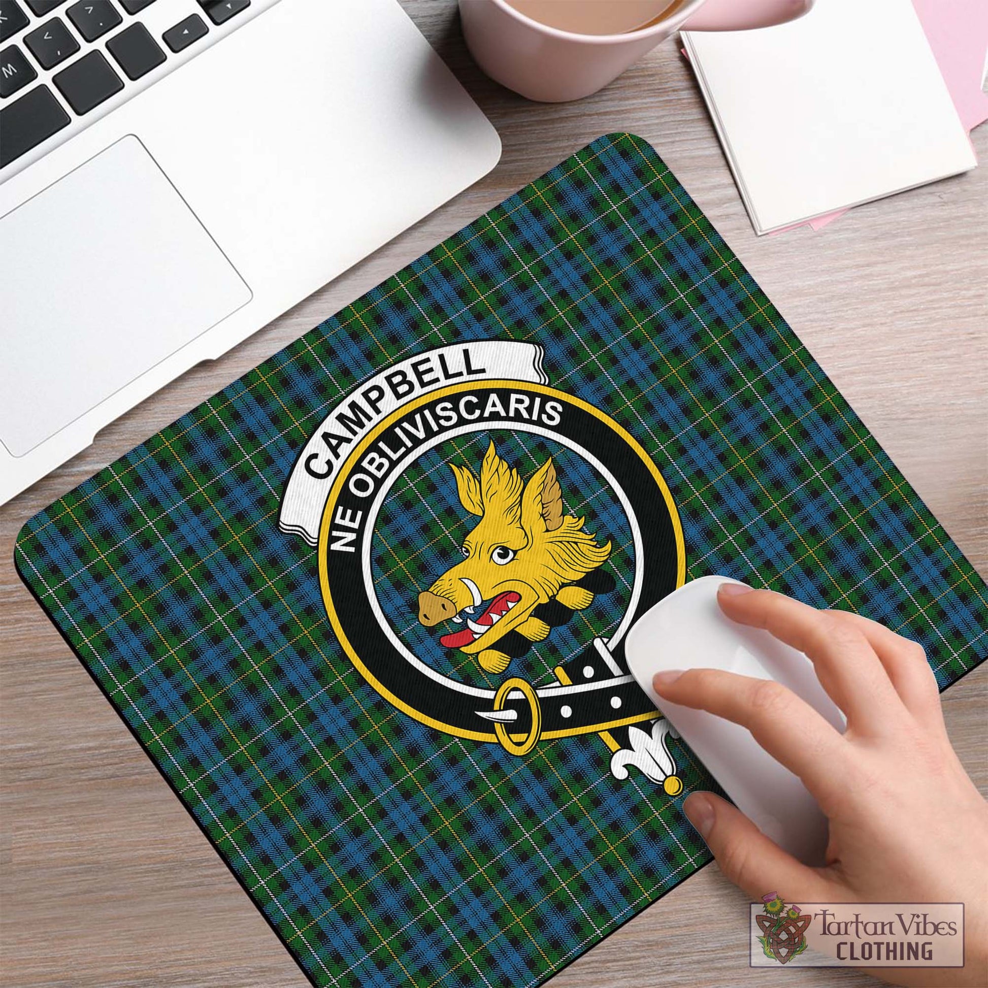 Tartan Vibes Clothing Campbell of Argyll #02 Tartan Mouse Pad with Family Crest