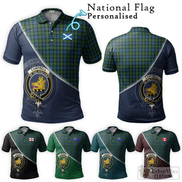 Campbell of Argyll 02 Tartan Polo Shirt with Personalised National Flag and Family Crest Half Style