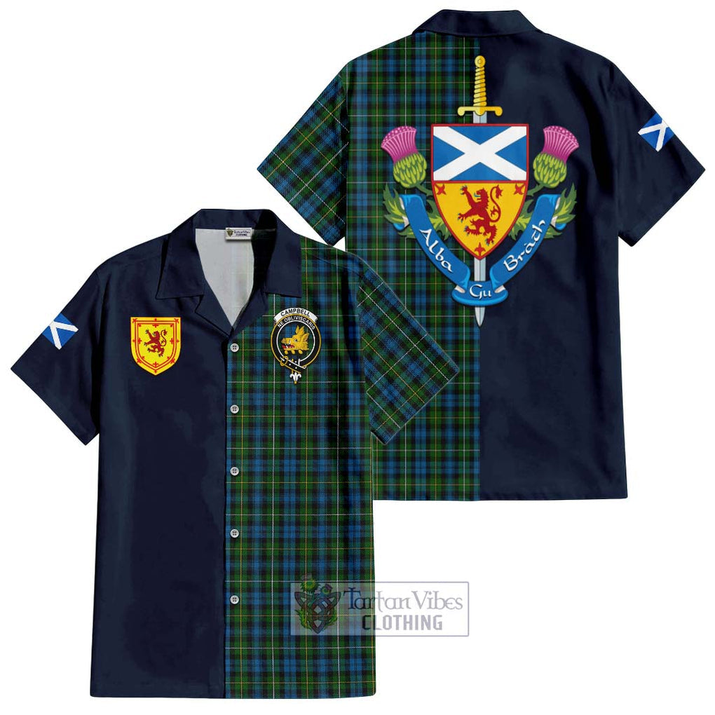 Tartan Vibes Clothing Campbell of Argyll 02 Tartan Short Sleeve Button Shirt with Scottish Lion Royal Arm Half Style