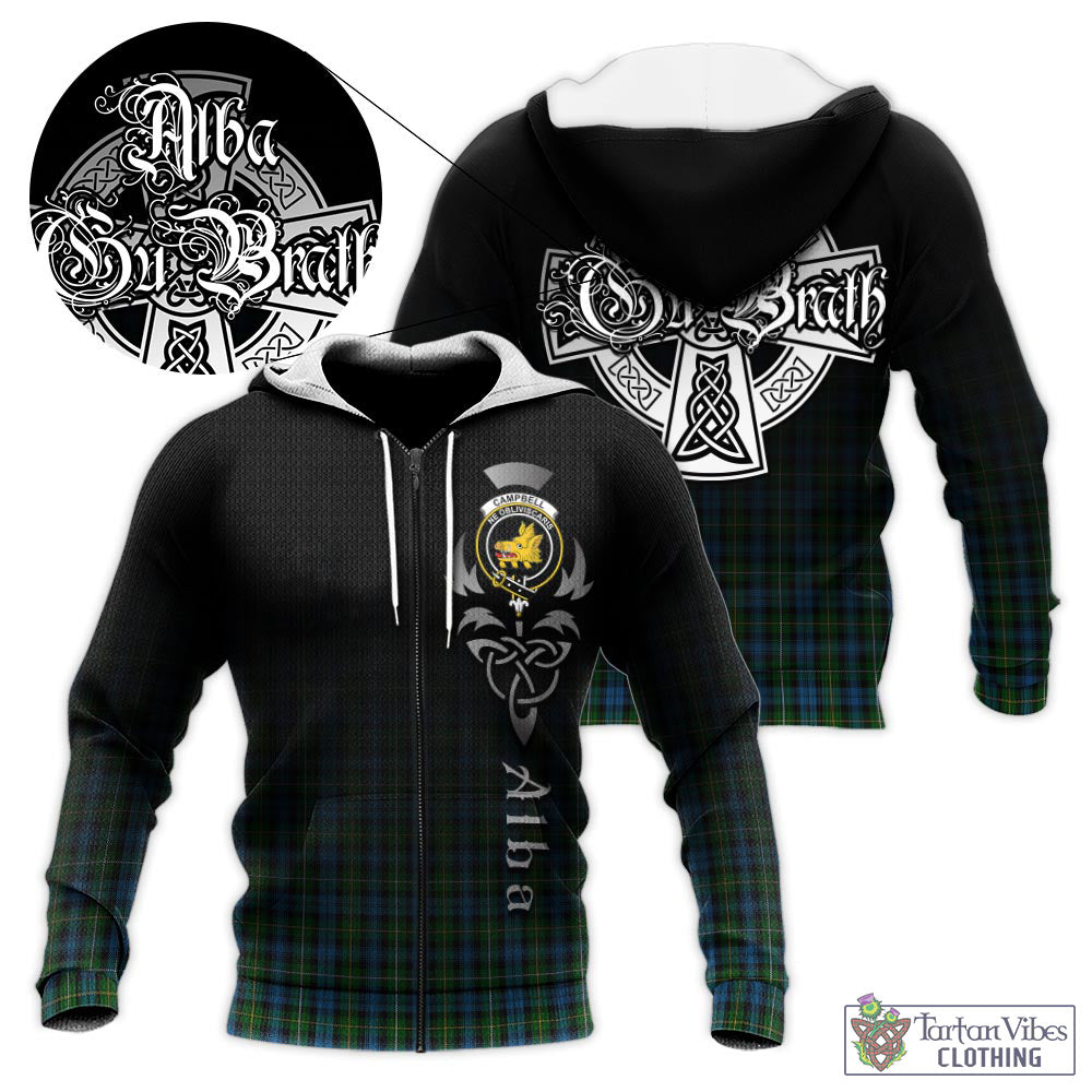 Tartan Vibes Clothing Campbell of Argyll #02 Tartan Knitted Hoodie Featuring Alba Gu Brath Family Crest Celtic Inspired