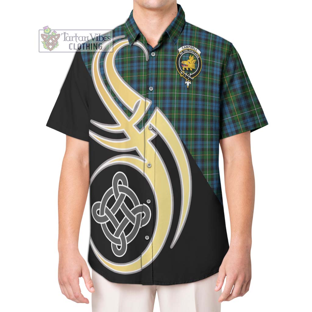 Campbell of Argyll 02 Tartan Short Sleeve Button Shirt with Family Crest and Celtic Symbol Style Kid - Tartan Vibes Clothing