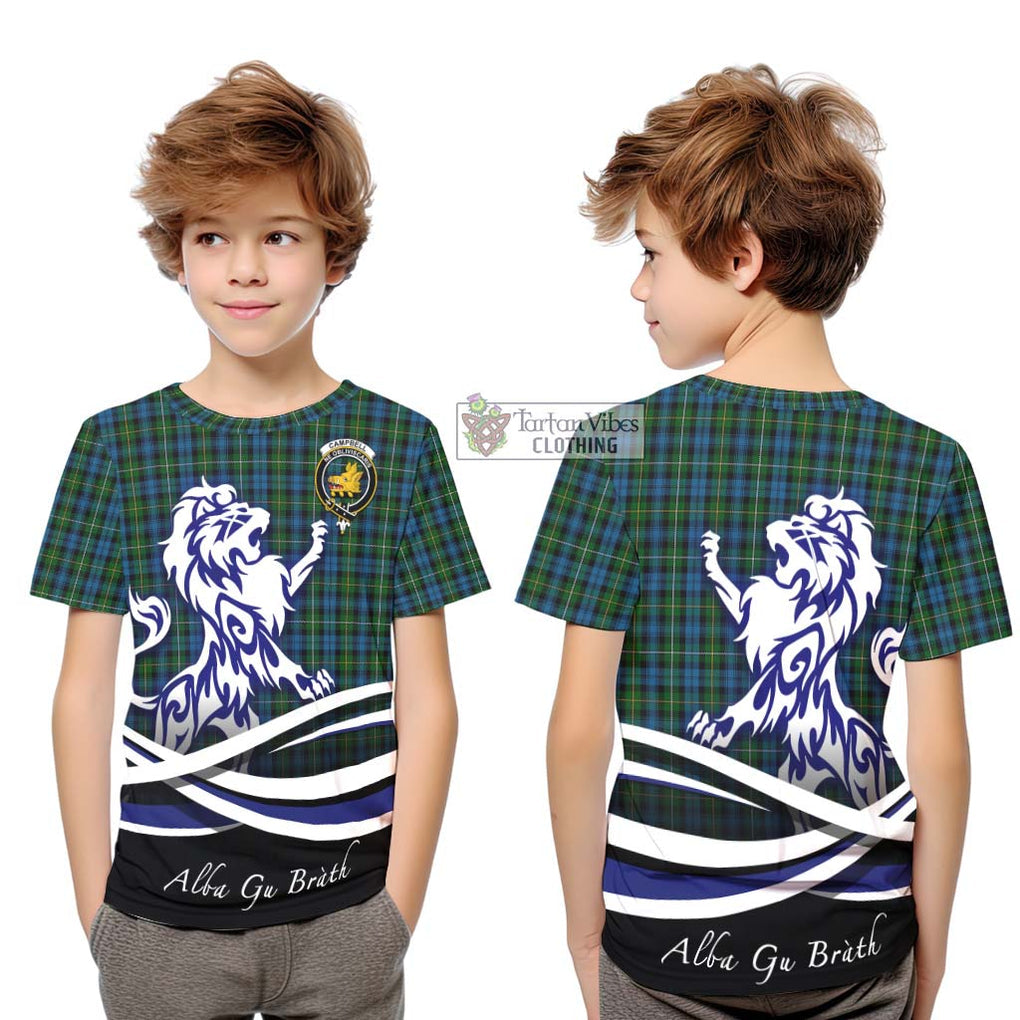 Campbell of Argyll 02 Tartan Kid T-Shirt with Alba Gu Brath Regal Lion Emblem Youth XL Size14 - Tartanvibesclothing Shop