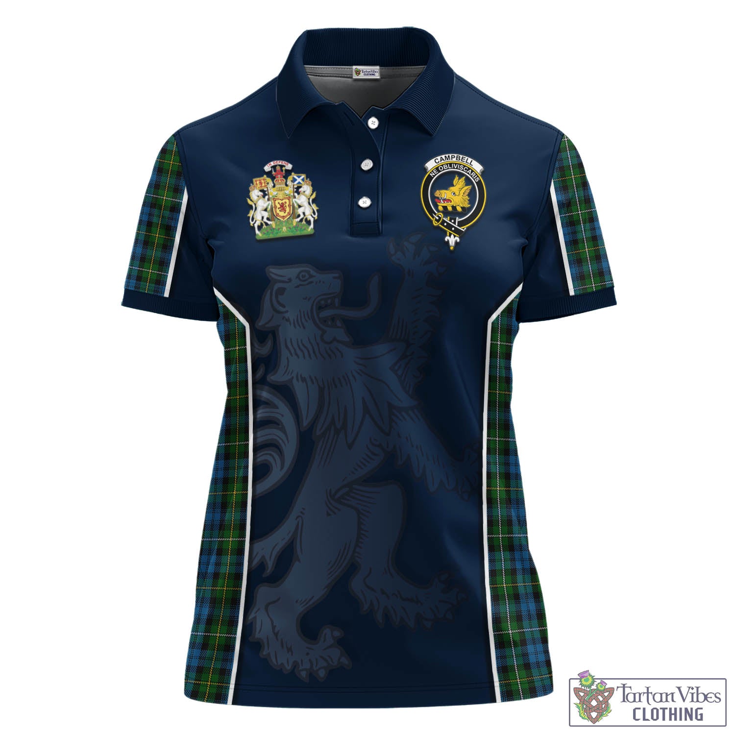 Tartan Vibes Clothing Campbell of Argyll #02 Tartan Women's Polo Shirt with Family Crest and Lion Rampant Vibes Sport Style