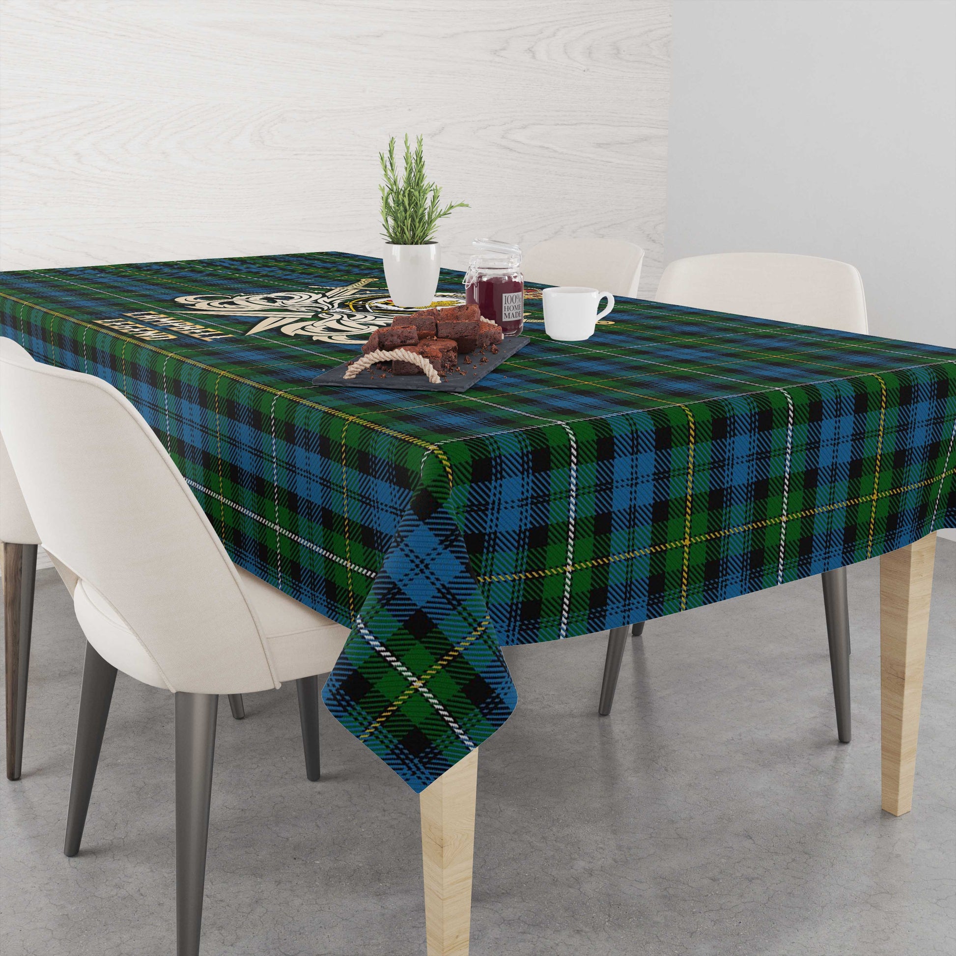 Tartan Vibes Clothing Campbell of Argyll #02 Tartan Tablecloth with Clan Crest and the Golden Sword of Courageous Legacy