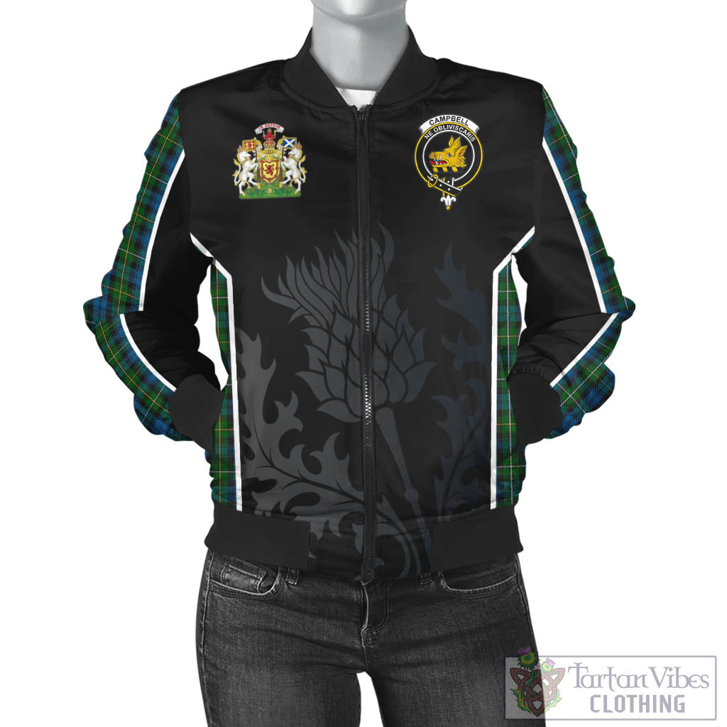 Tartan Vibes Clothing Campbell of Argyll #02 Tartan Bomber Jacket with Family Crest and Scottish Thistle Vibes Sport Style